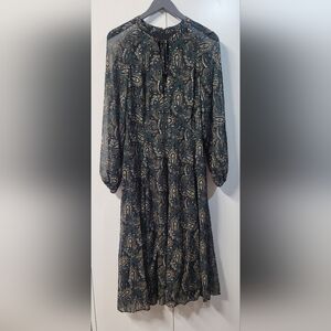 Tommy Hilfiger Black and Cream Paisley Long Sleeve Dress
